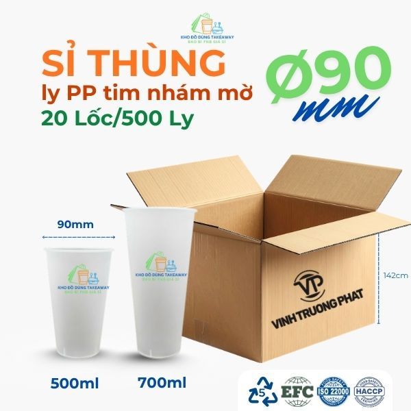 (SỈ THÙNG 500) Ly Nhựa Cứng PP Tim Nhám Mờ Ø90 500ml 700ml | Ly Trà Sữa Take Away Thùng 500 Ly