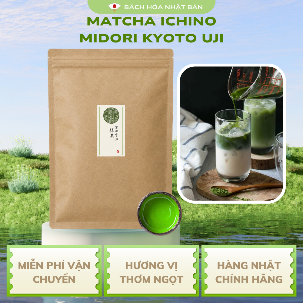 Bột Matcha Ichino Midori Kyoto Uji, Yame Túi Lớn 500g,1Kg Nhật Bản Hương Lá Trà Non Tươi Mát M62