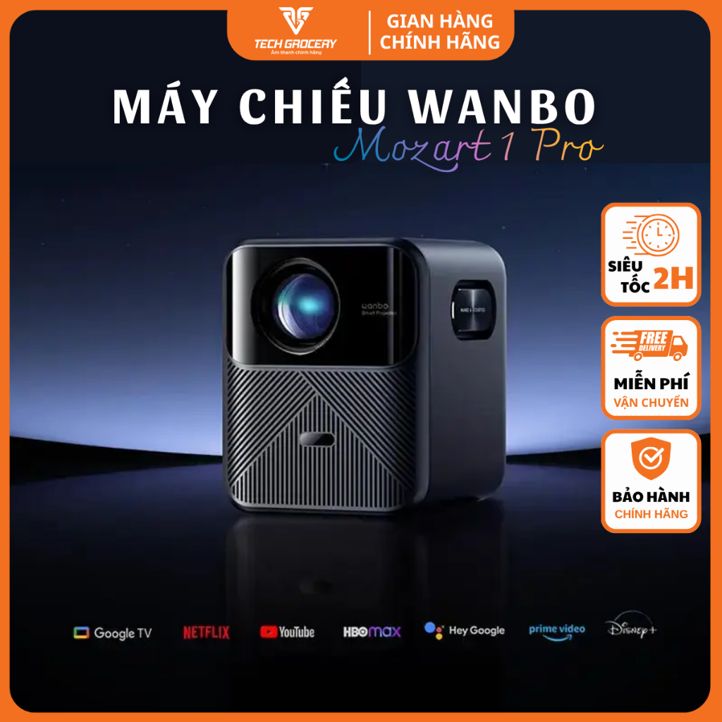 Máy chiếu Wanbo Mozart 1 Pro New 2025, Full HD 1080P 4K, độ sáng 1200 ANSI - Bảo hành chính hãng