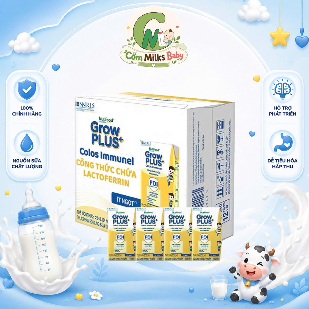 Thùng 24 hộp Grow Plus+ Colos Immunel Pha Sẵn 110ml Chính Hãng Nutifood - Bổ Sung Lactoferrin Cho Bé