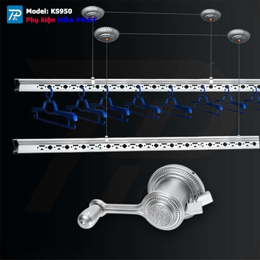 Giàn phơi gắn trần KS950 siêu bền, đầy đủ linh kiện, sẵn lắp đặt