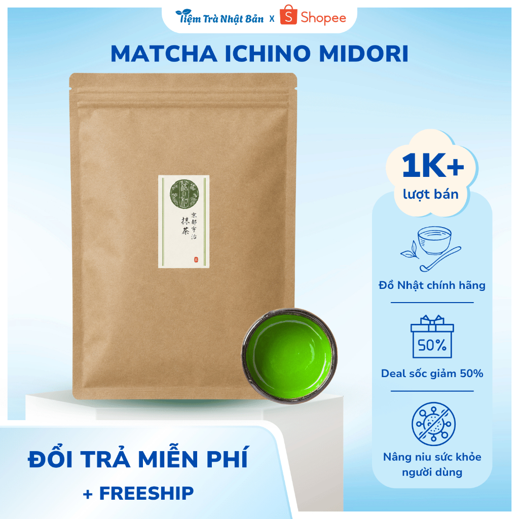 Bột Matcha Ichino Midori Kyoto Uji, Yame Gói Lớn 500g/1Kg Từ Nhật Bản Thơm Hương Lá Trà Non M62
