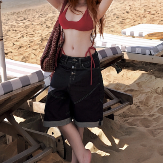DENIMON - Quần jean short xanh đậm nhiều nút RAW JEAN SHORTS INDIGO
