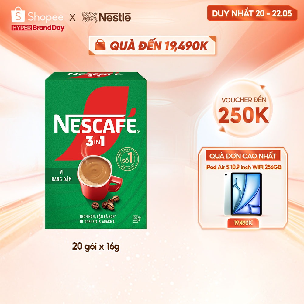 NESCAFE 3IN1 Công thức cải tiến - VỊ RANG ĐẬM (Hộp 20 gói x 16g)