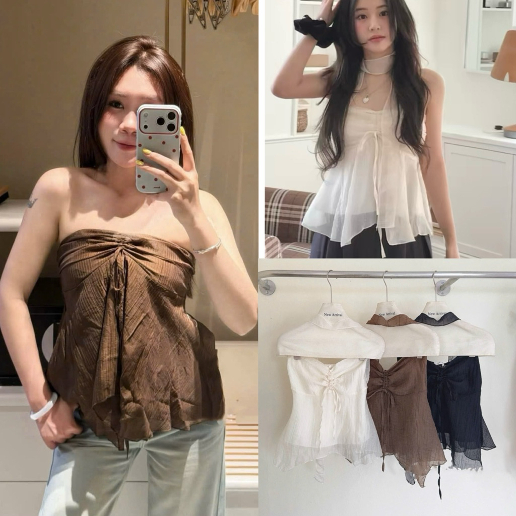 Áo voan cup ngực kèm dây cổ dáng xoè nhẹ TUBE TOP, áo kiểu nữ