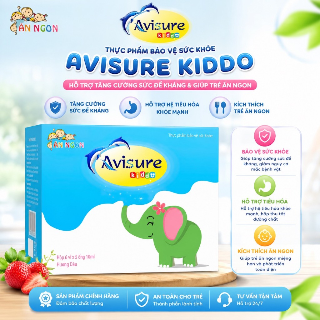Siro Ăn Ngon Avisure Kiddo 30 Ống x 10ml Cho Trẻ Biếng Ăn Hỗ Trợ Tiêu Hóa Tăng Hấp Thu
