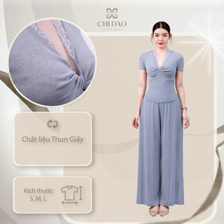 Set Bộ Áo Cổ Ren Mix Quần Suông Rộng Dài Màu Đen Chất Liệu Thun Giấy Mát Mịn Co Giãn Phù Hợp Mọi Mùa Kích Thước S M L