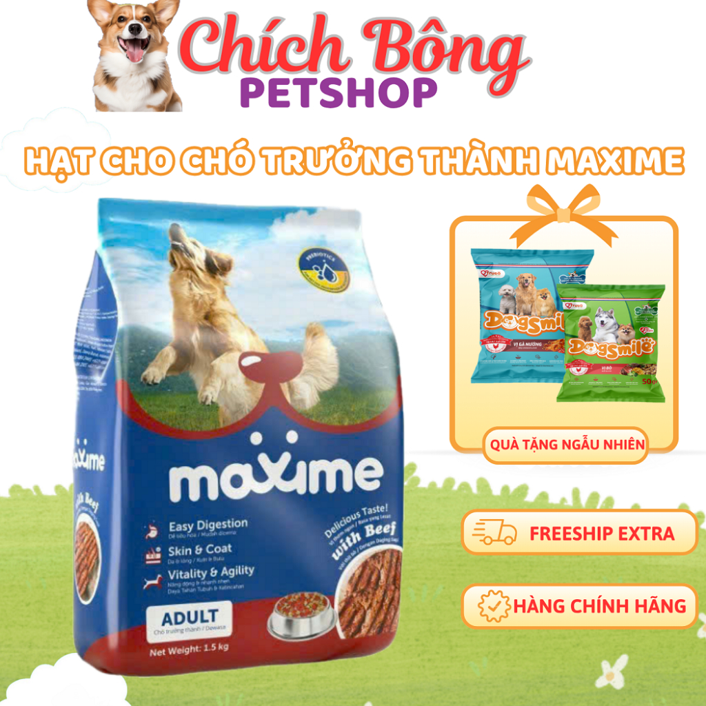 Thức ăn cho chó trưởng thành maxime vị bò, hạt cho chó trưởng thành maxime vị bò, đồ ăn cho chó