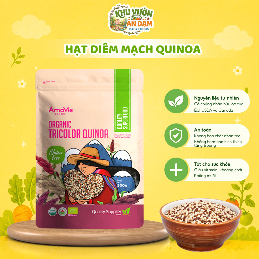 Quinoa 3 màu / Quinoa trắng (diêm mạch) hữu cơ AMAVIE 100g