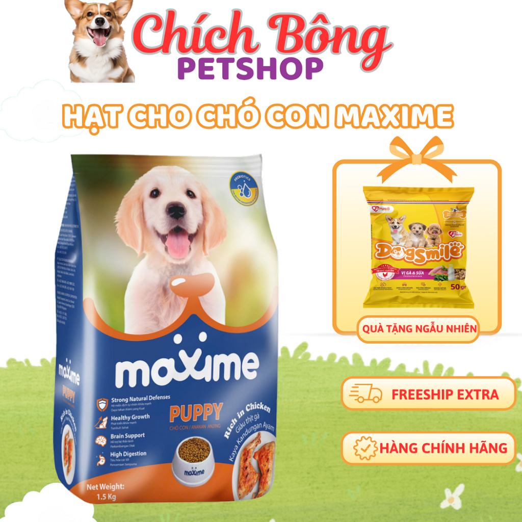 Thức ăn cho chó con maxime, hạt cho chó con maxime vị gà, thức ăn hạt cho chó con vị gà maxime
