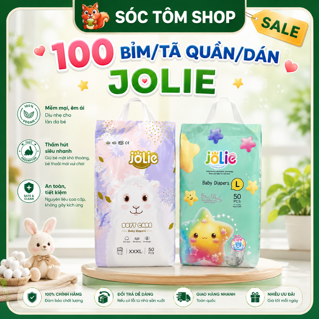 [Jolie] Combo 2 bịch Bỉm/tã quần/dán Jolie hàng xuất Anh phiên bản cao cấp đủ size S đến 4XL