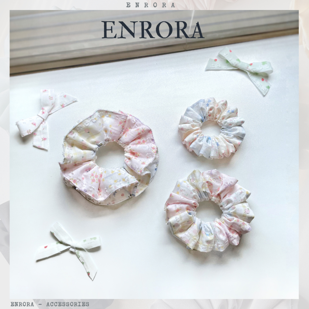 Scrunchies ENRORA Cột Tóc Vải Coton Hoa Nhí Nhiều Màu Dệt Nổi [Handmade]
