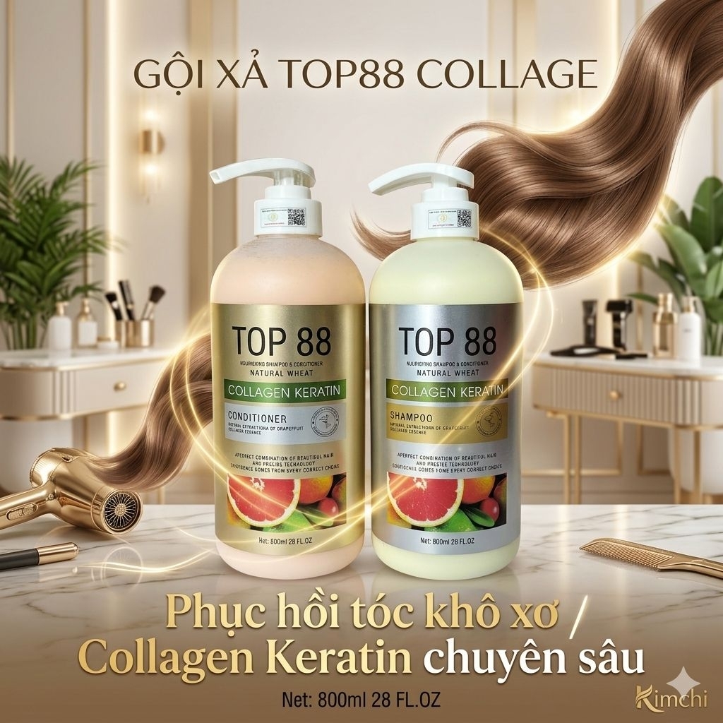 Bộ Gội Xả TOP 88 Collagen Keratin Natural Wheat 800ml – Giảm Gãy Rụng, Dưỡng Tóc Chắc Khỏe