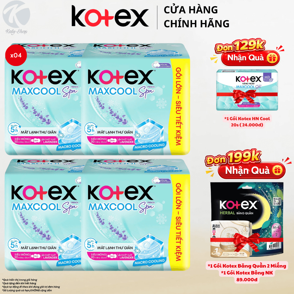 Băng Vệ Sinh Kotex Max Cool Spa Siêu Mỏng Cánh 20 Miếng