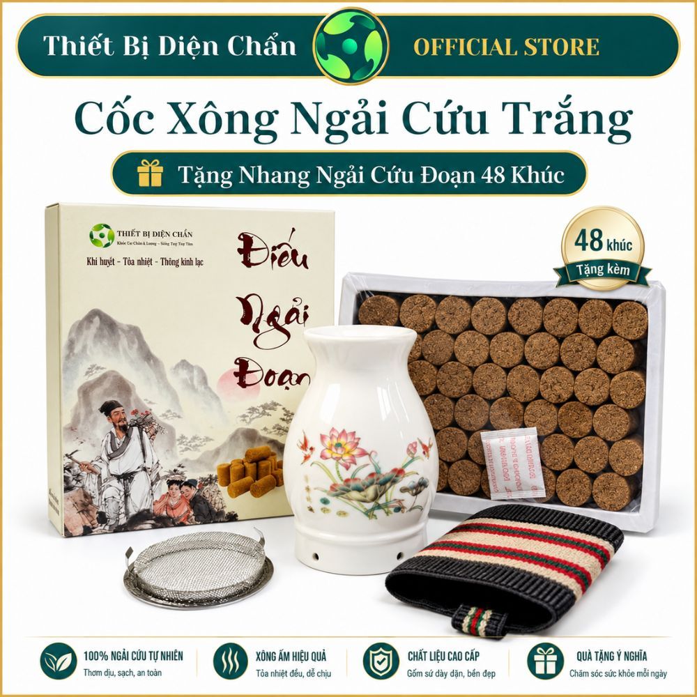 Cốc Xông Ngải Cứu Trắng - Tặng Nhang Ngải Cứu Đoạn
