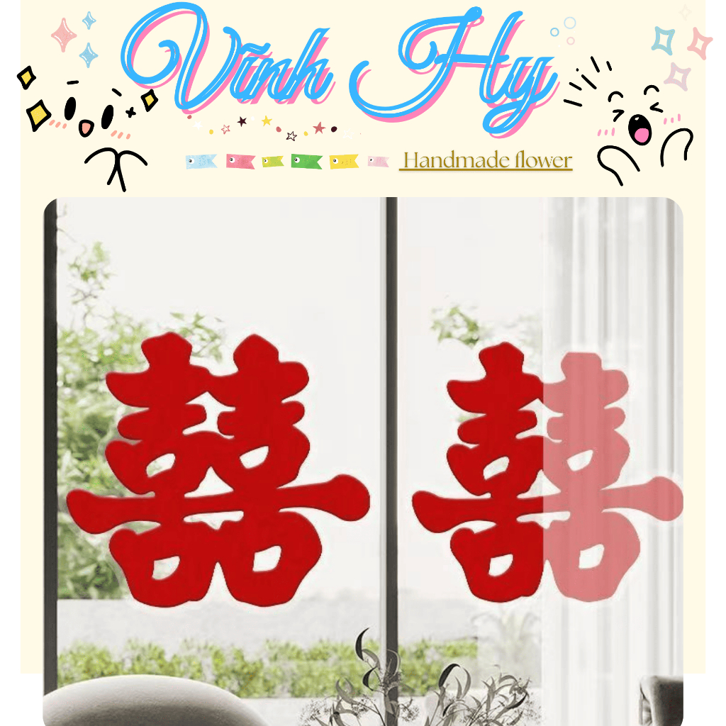 Set Chữ Song Hỷ Dán Xe Cưới – Decal Trang Trí Xe Hoa, Cửa Phòng Tân Hôn
