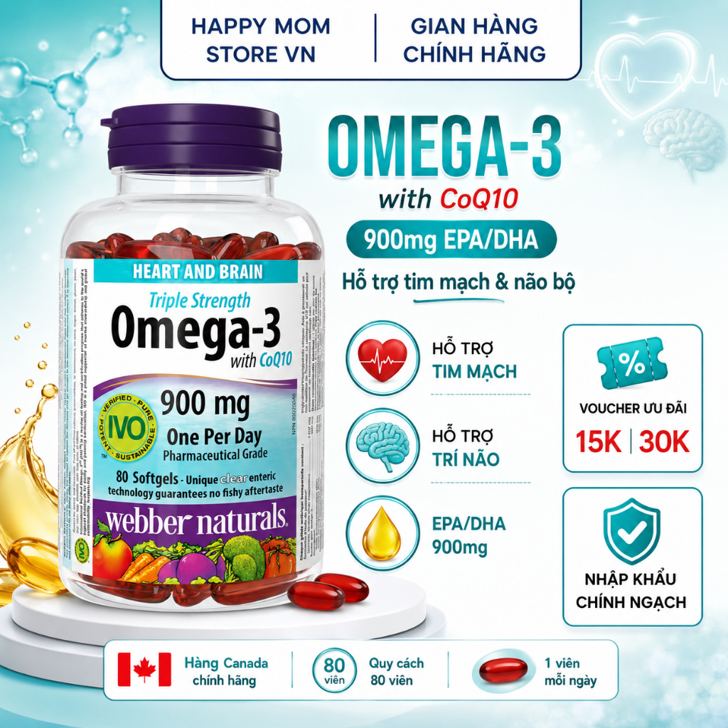 Viên Uống Omega 3 Webber Naturals Triple Strength Omega-3 / Triple Strength Omega-3 with CoQ10