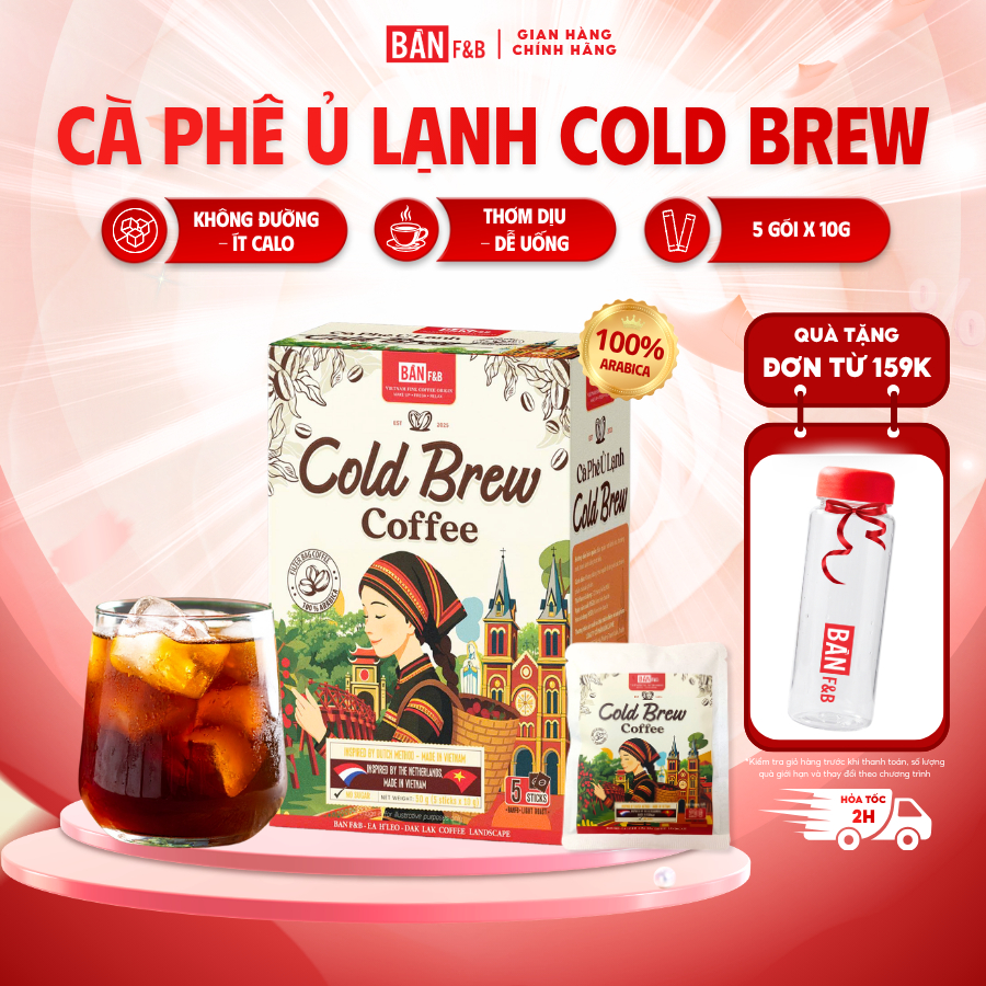 [MỚI] Cà Phê Ủ Lạnh Cold Brew Không Đường Ít Calo, Cafe Arabica Nguyên Chất Tốt Sức Khỏe - Bản F&B (