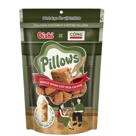 Bánh Pillow Oishi Đủ Vị túi zip 80gr Sponge Matcha OISHI x Pillow CỘNG cà phê Nhân Cốt Dừa Cà Phê