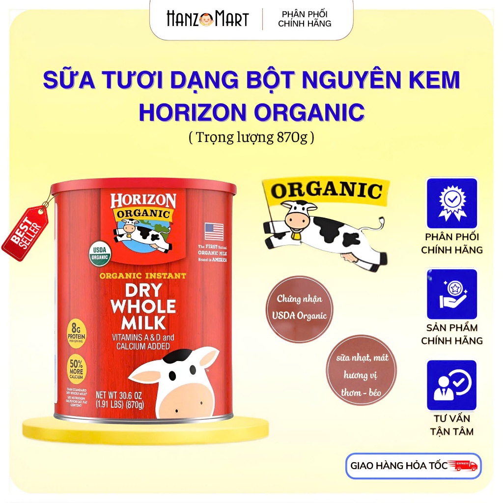 Sữa Horizon Organic Dry Whole Milk - Sữa tươi dạng bột hữu cơ Organic Horizon 870gr