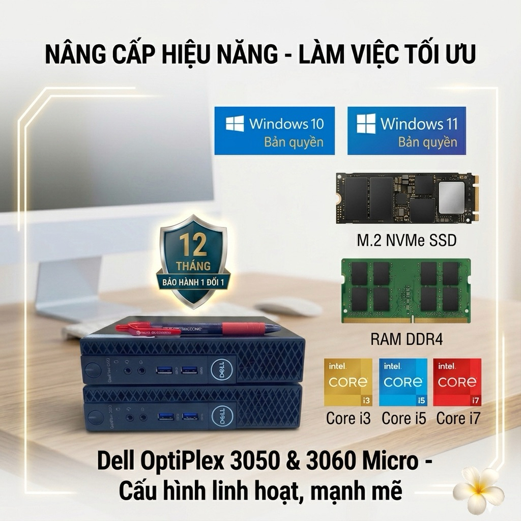 Máy Tính pc mini Dell 3050, Dell 3060 (wifi/bluetooth) i3 7100T,i5 7500T-9500T,i7 7700T-8700T (Bảo h
