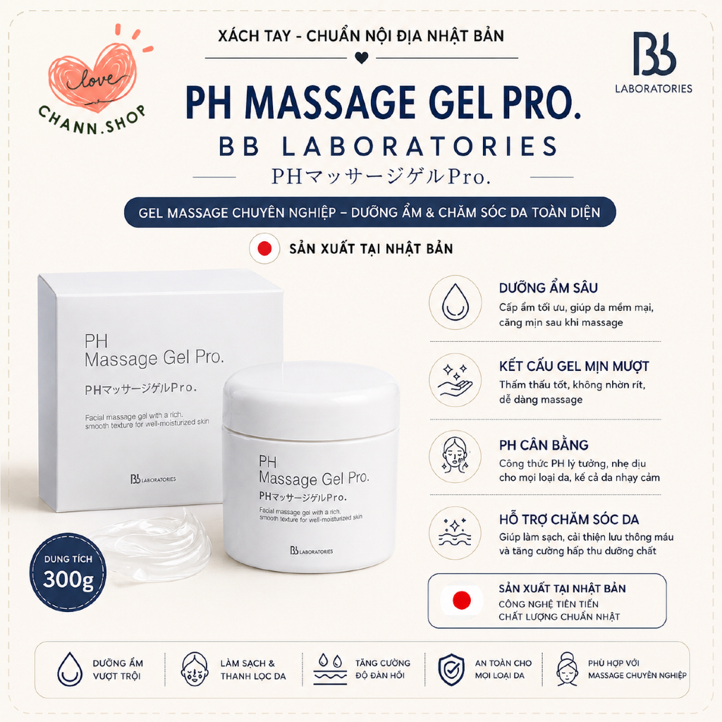 Kem Massage PH MASSAGE GEL PRO -BB LABORATORIES 300g Nhật Bản