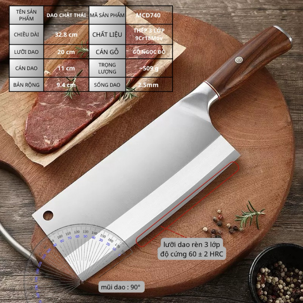 Dao Chặt Xương Sườn - Chặt Gà Vịt Cá - Thép 9cr18mov Rèn 3 Lớp không gỉ Mã TL241