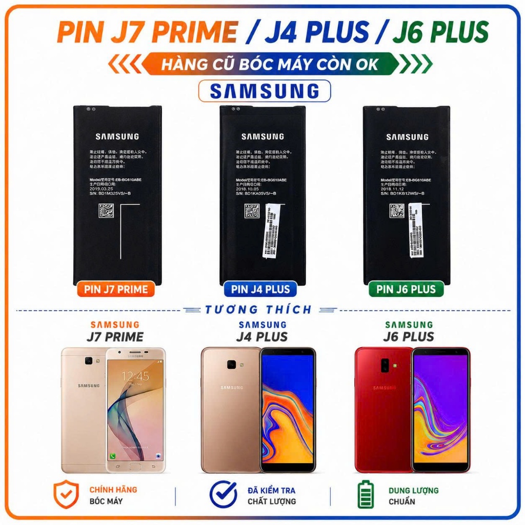 Pin samsung EB-BG610ABE/J7 Prime/J410/J4 plus/J6 plus  (Pin cũ bóc máy)
