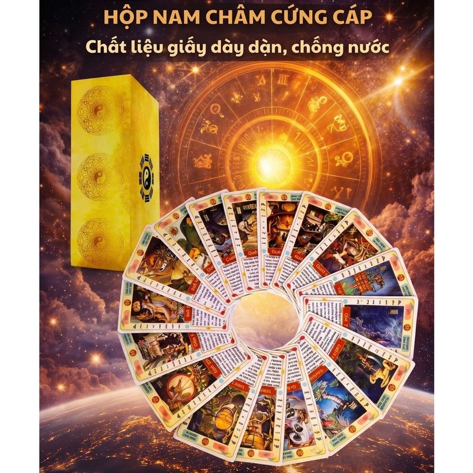 Bộ Bài 64 Quẻ Kinh Dịch Càn Khôn Bí Lục Tiếng Việt - Hộp Nam Châm Cao Cấp, Giấy Dày Chống Nước