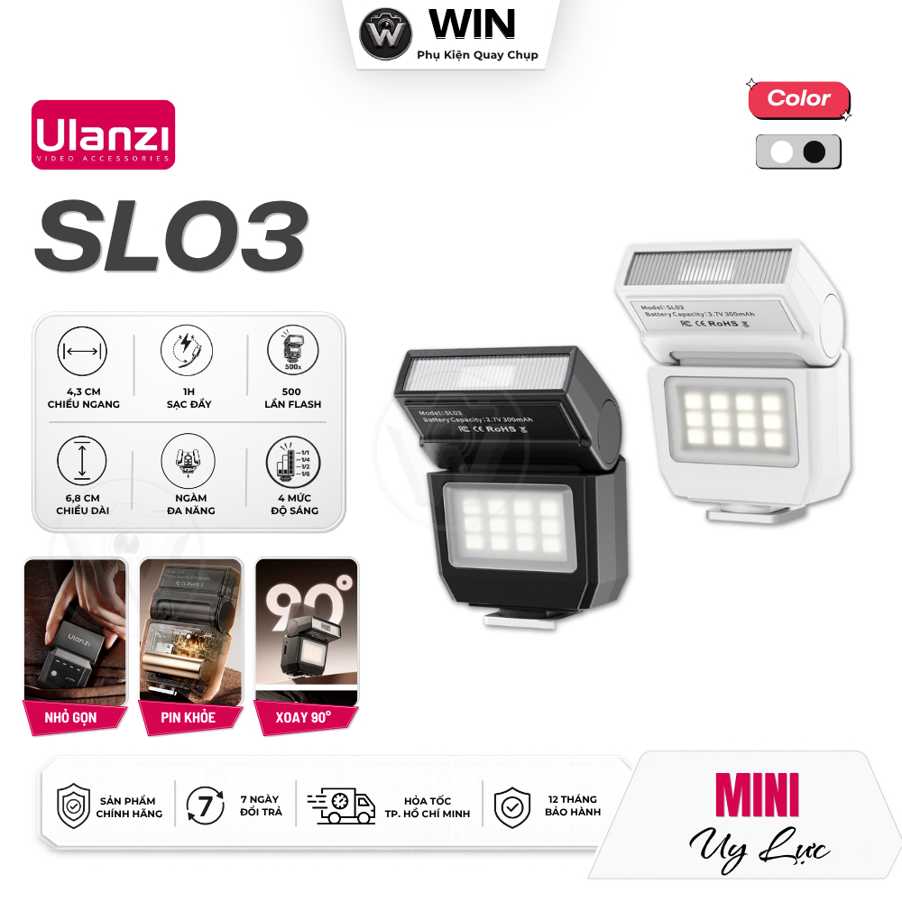 ULANZI SL03 Đèn Flash Mini Với Đèn Bù Sáng Led, Đèn flash xoay 90° - WIN Store - Hàng Chính Hãng
