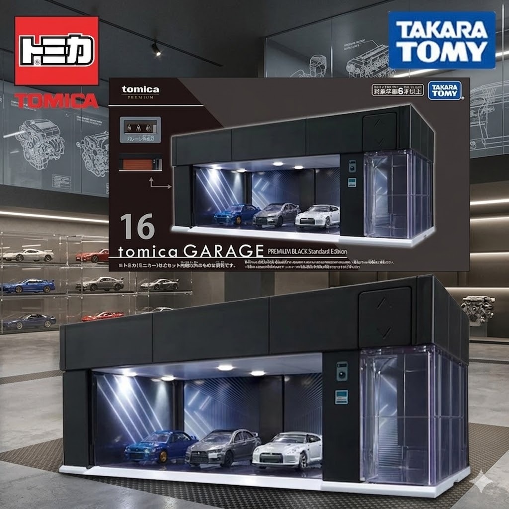 Mô Hình Tomica Garage Premium Black Edition Mô Hình Garage Trưng Bày 1:64 Chính Hãng