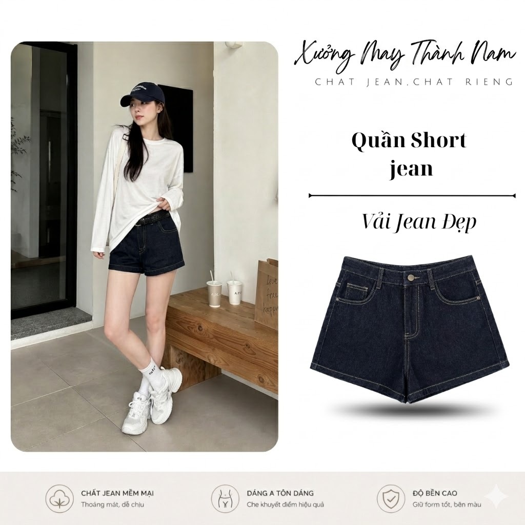 Quần Short Jean Nữ Women, Quần Đùi Cạp Cao Phối Túi Cực Đẹp Dáng A Tôn Dáng Mặc Siêu Xinh AyBiChic A