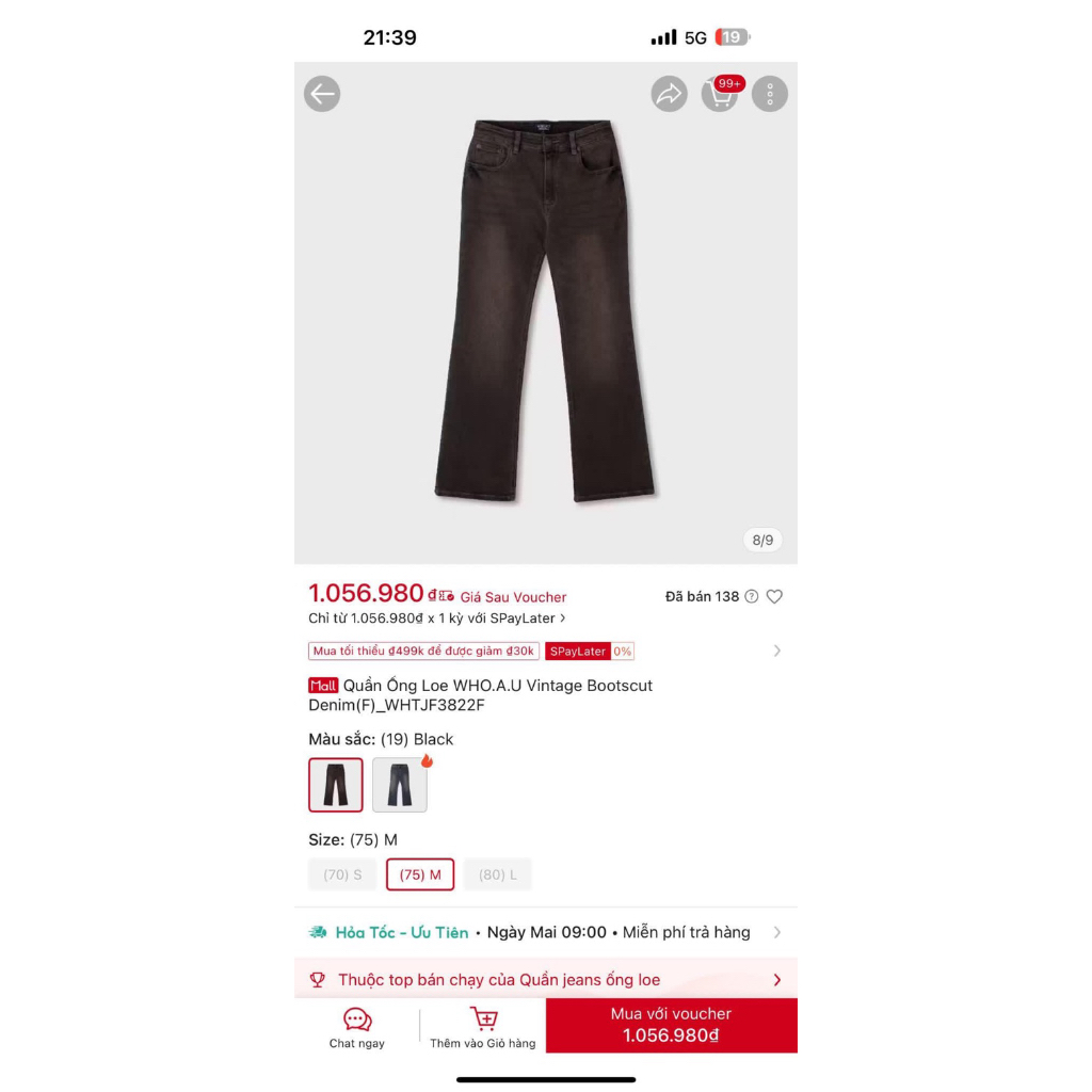 Quần jeans whoau size M