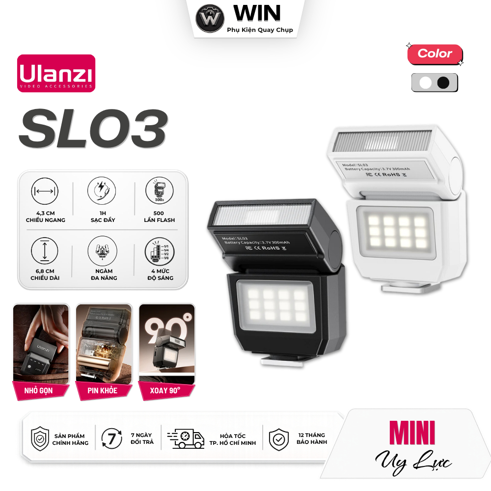 ULANZI SL03 Đèn Flash Mini Với Đèn Bù Sáng Led, Đèn flash xoay 90° - WIN Store - Hàng Chính Hãng