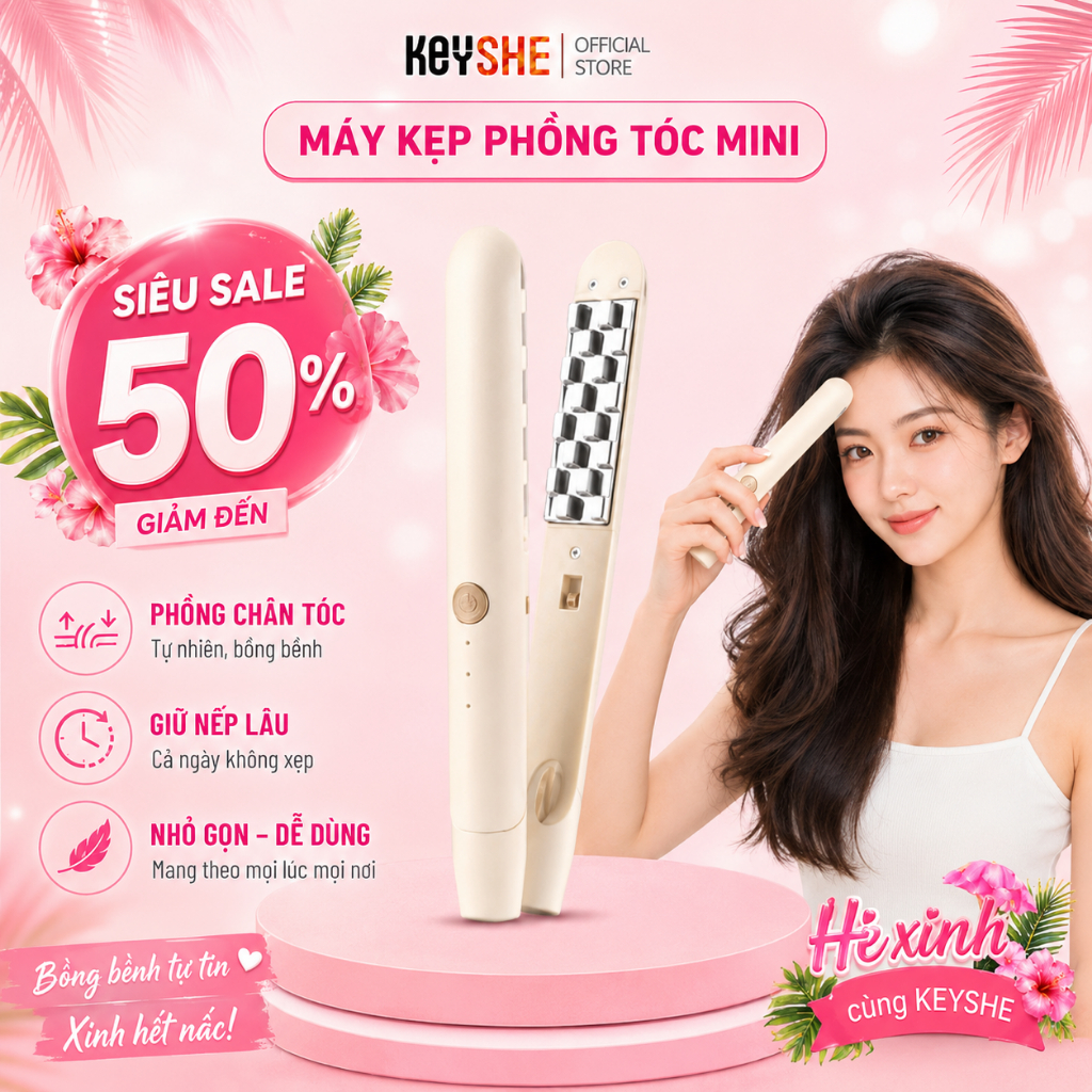 [HOẢ TỐC HCM] Máy dập phồng chân tóc KEYSHE gốm sứ 3 mức nhiệt,làm nóng 30s, bảo vệ tóc bóng mượt kh