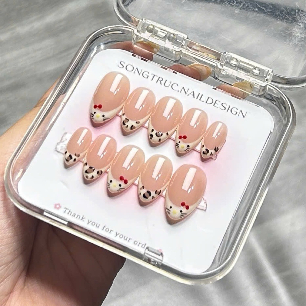 M53 - Nailbox Design Mẫu Tay Thiết Kế Fench Da Beo Nền Thạch Không Kén Da