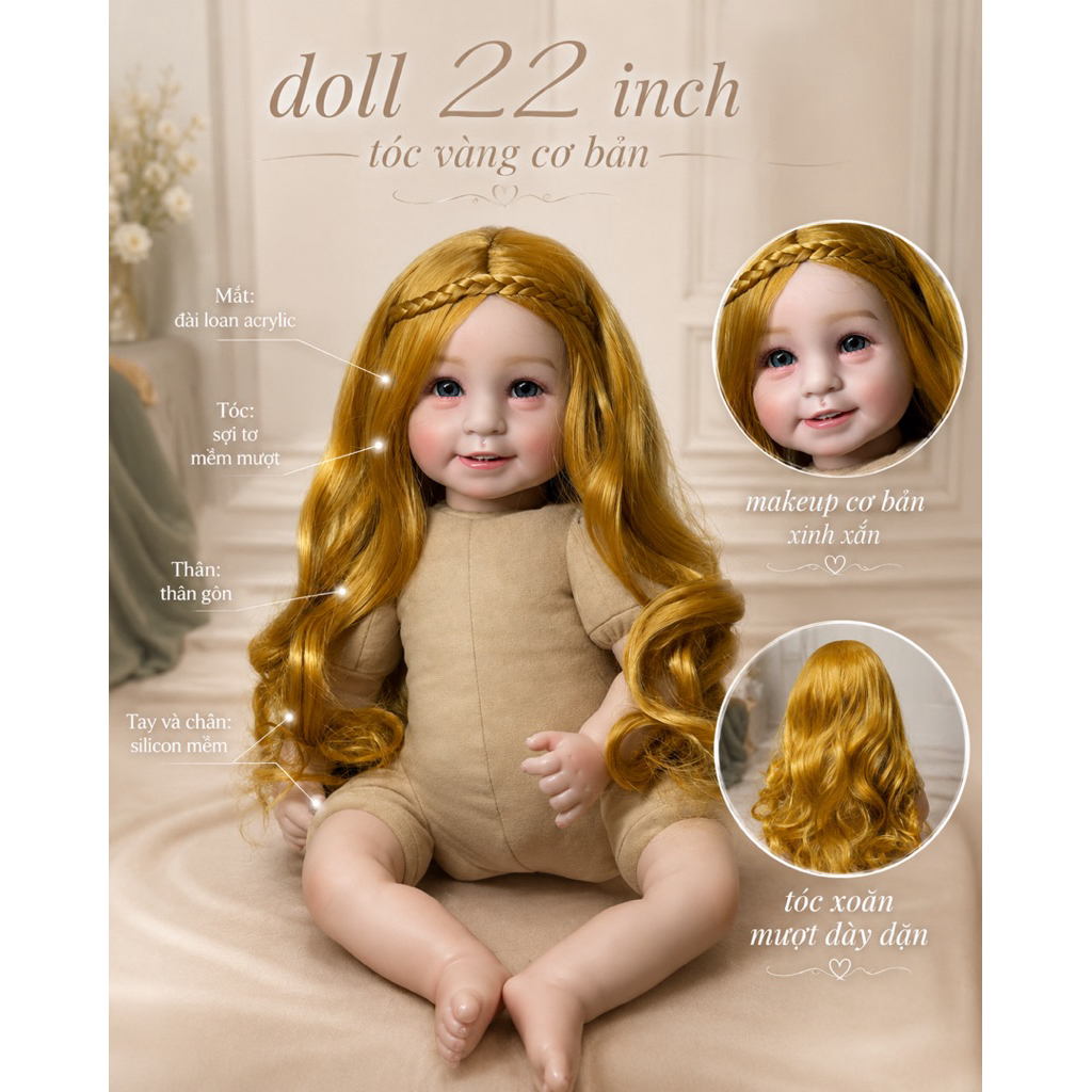 Doll 22in nữ giá rẻ đẹp tặng phụ kiện ngẫu nhiên