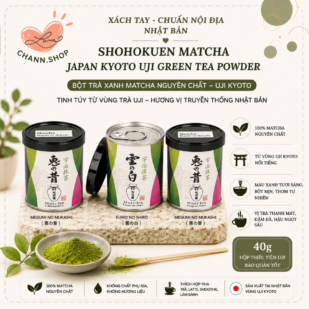 Bột Matcha Shohokuen Matcha Truyền Thống Nhật Bản Kyoto Uji Green Tea Powder