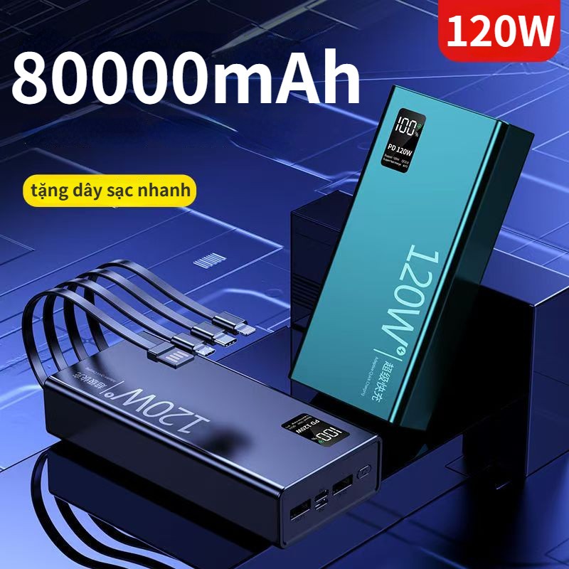 (Tặng Cáp Sạc Nhanh)sạc dự phòng pin 50000mAh 80000mAh sạc nhanh pin 120W dung lượng lớn có sẵn nhiề