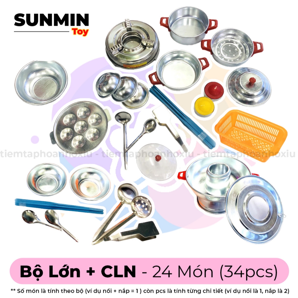 Đồ Chơi Nấu Ăn Bằng Nhôm Bộ Lớn 34 Món Có Thể Nấu Ăn Thật Đồ Nấu Bếp Mini Nhiều Dụng Cụ Cho Bé Gái