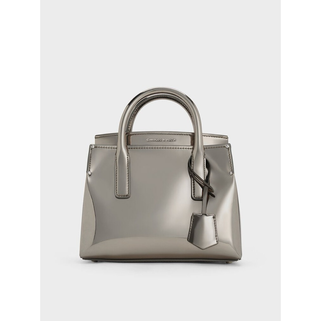 Rene Metallic Structured Top Handle Bag - Pewter - Túi C&K