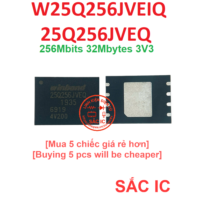 [B32][BIOS][3V3][6X8MM] W25Q256JVEIQ 25Q256JVEQ W25Q256 - 256Mbits 32MBytes 32MB - Mới nguyên bản - 