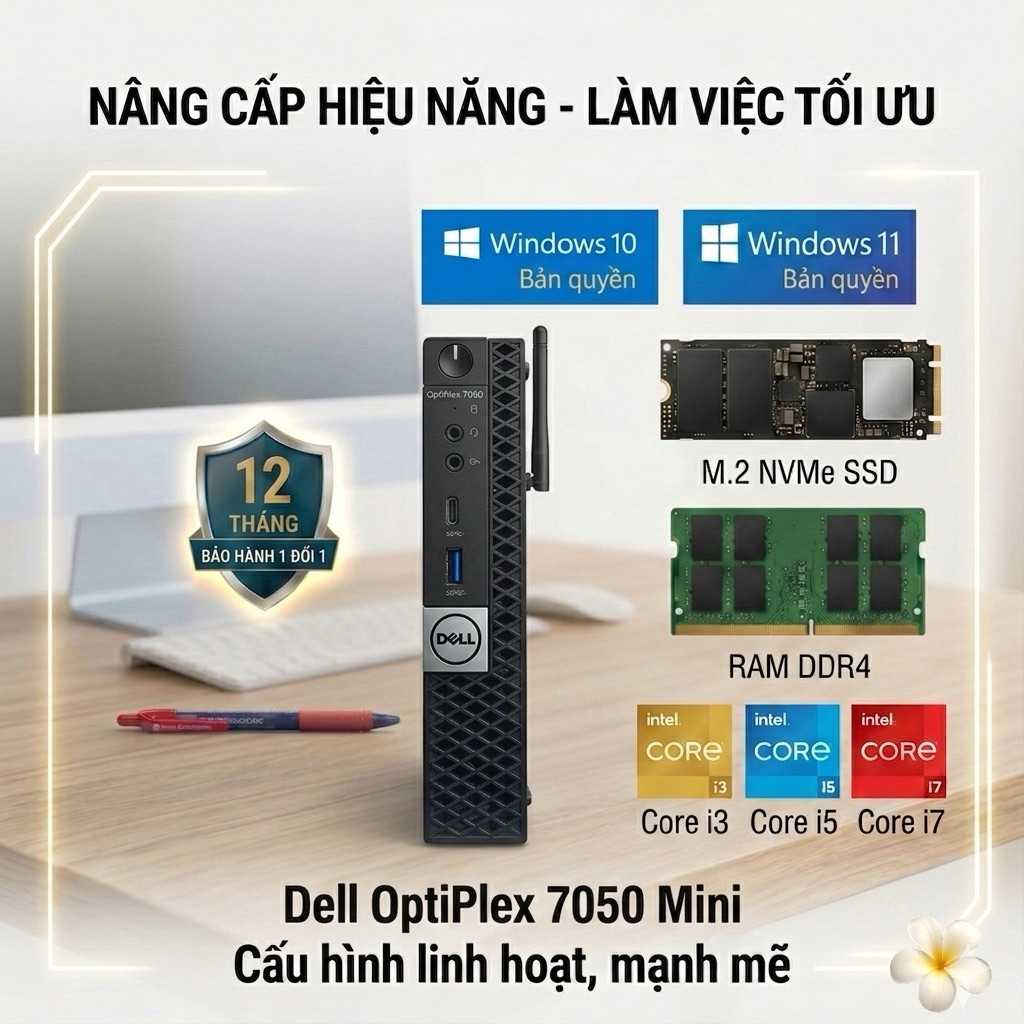 Máy Tính PC Mini Dell Micro 7050 core i5 6500T-7500T-i7 6700T-i7 7700T -( Có wifi / bluetooth) (Bảo 