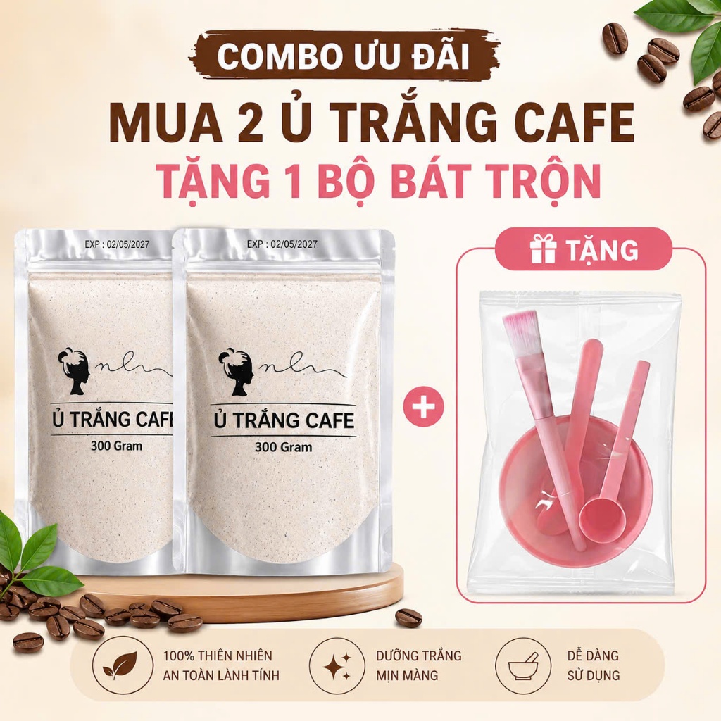 ( MUA 2 TẶNG 1 ) 2 Ủ trắng cafe toàn thân tẶNG bộ bát đắp mặt, ủ trắng cafe cho mặt và body tắm trắng da