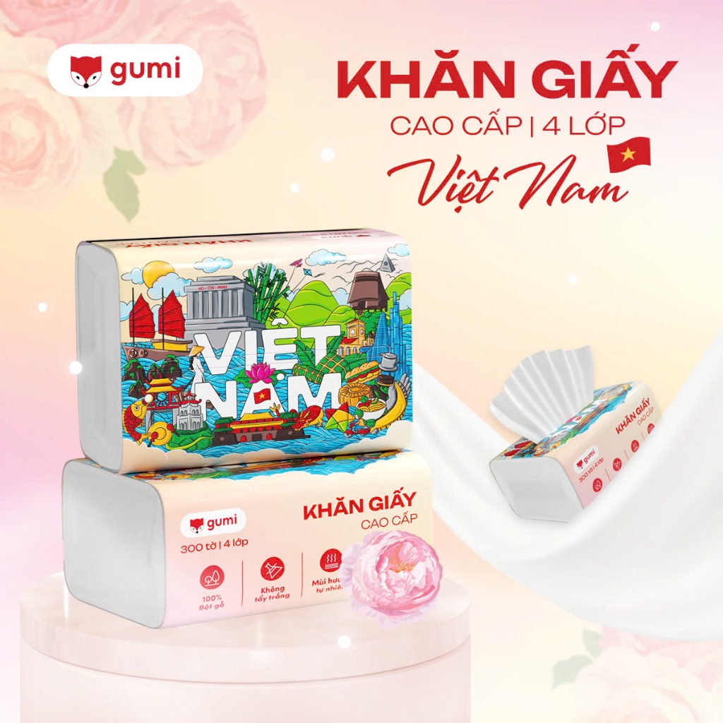 THÙNG 42 GÓI KHĂN GIẤY GUMI 4 LỚP (300 TỜ/GÓI )– MỀM MỊN TỪNG TỜ, SẠCH SẼ TỪNG LẦN CHẠM