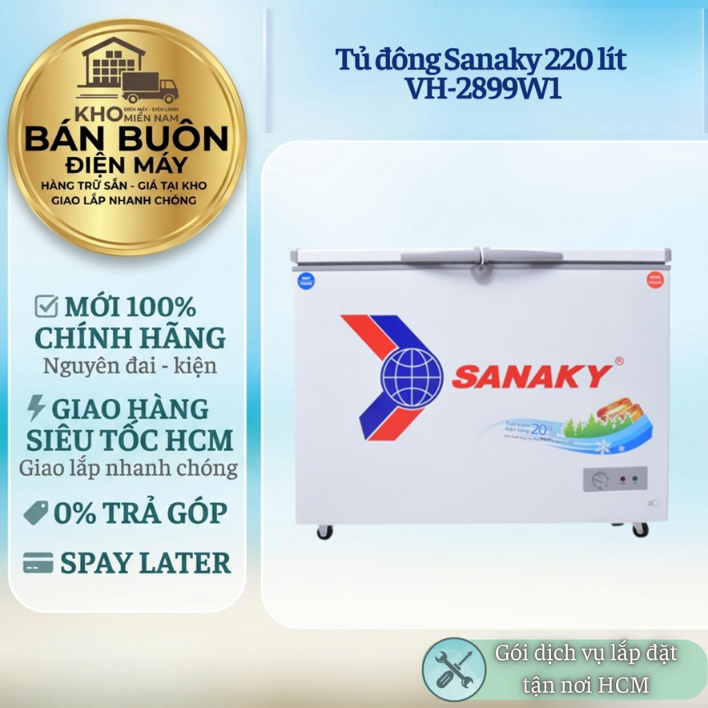 VH-2899W1 Tủ đông – mát Sanaky – 220L, 2 ngăn, dàn lạnh đồng, gas R600a | VH2899W1