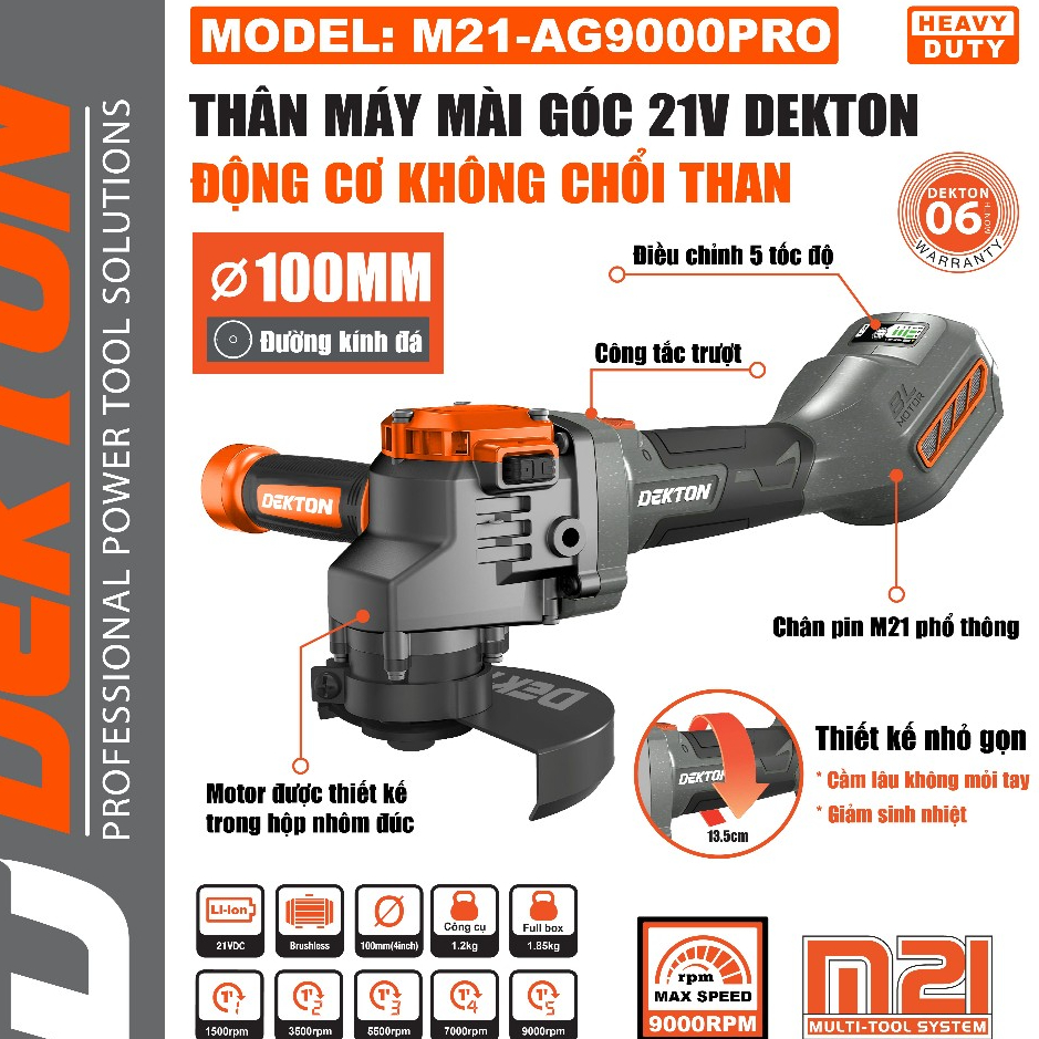 Thân máy cắt, máy mài góc pin Dekton M21-AG100CP hoặc AG900 siêu nhỏ gọn