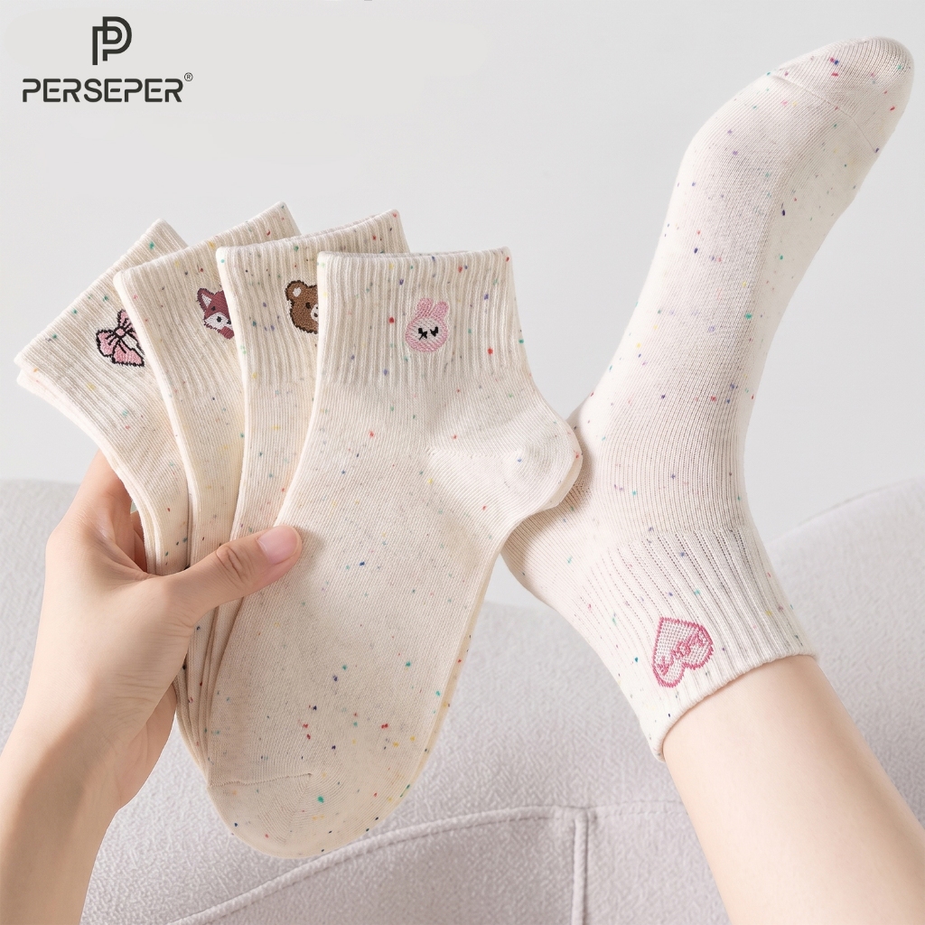 Tất cổ ngắn CHERRY họa tiết thêu dễ thương, set 5 đôi vớ nữ cotton - Cherry Shop