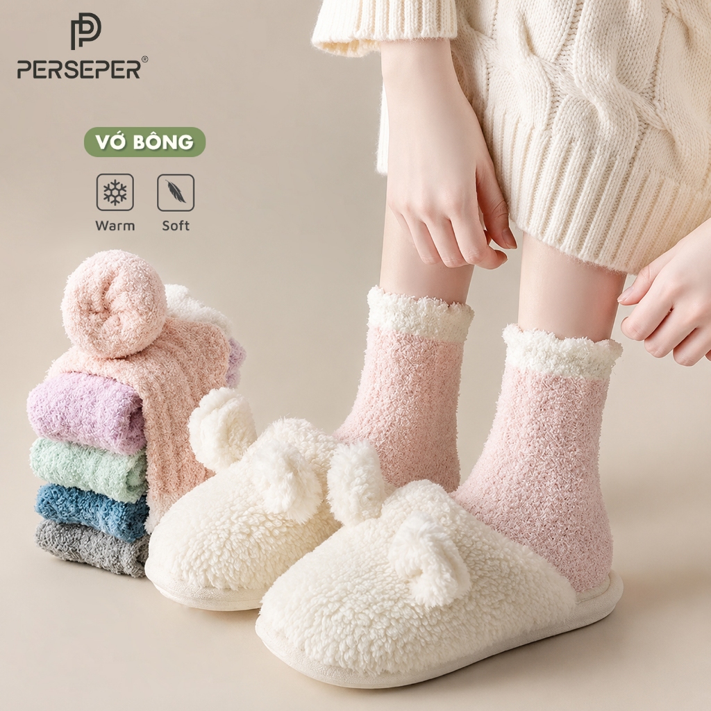 Tất cổ cao nữ chất liệu len bông lông cừu, vớ nữ phong cách Hàn Quốc dễ thương - Cherry Shop