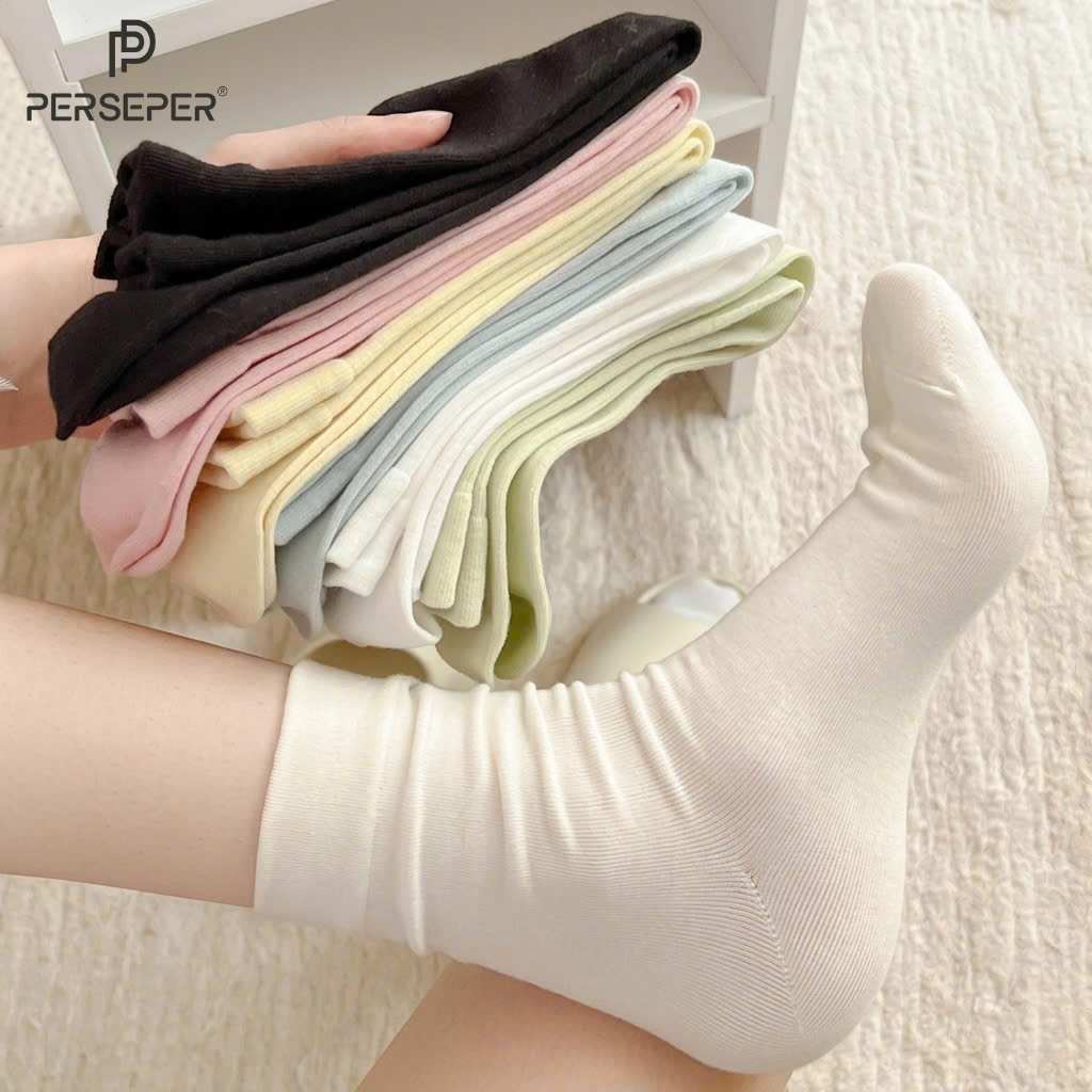 Tất cổ cao nữ trơn basic, chất liệu cotton thoáng khí mềm mịn - Cherry Shop